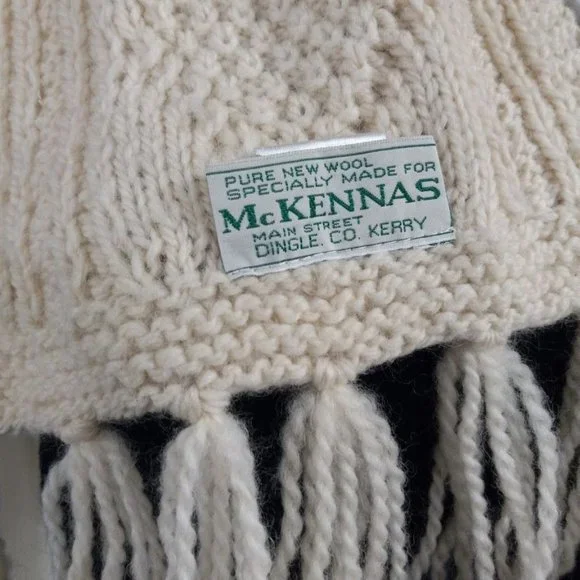 Mc Kennas 100% Pure Merino Wool Knitted Trim Hem Winter Scarf Cream Women's - Picture 8 of 9